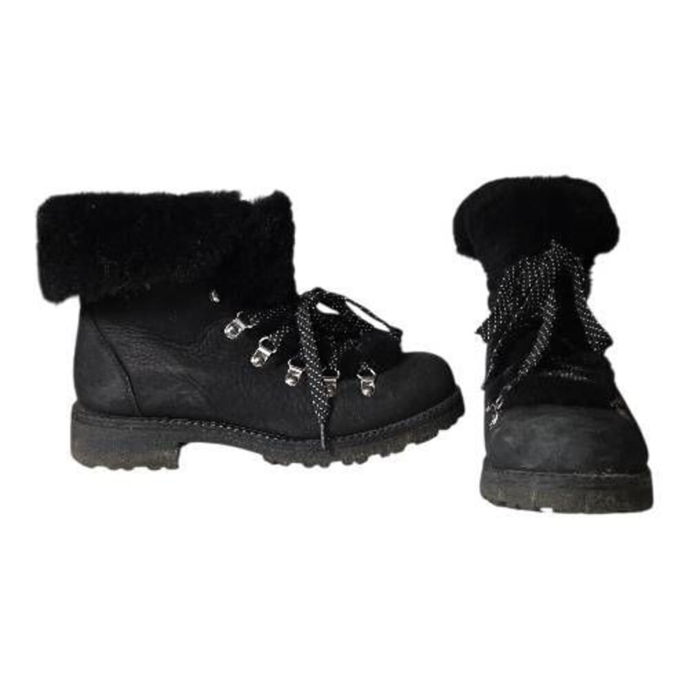 ​J. Crew Black Leather Faux Fur Trim Nordic Walking Boots Size 9